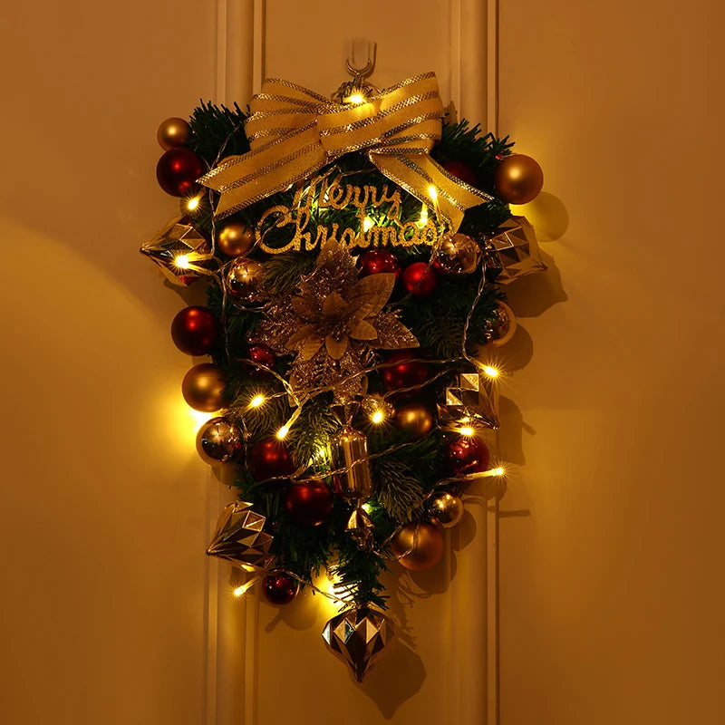 Christmas Wreath Red & Gold Baubles Merry Christmas Sign