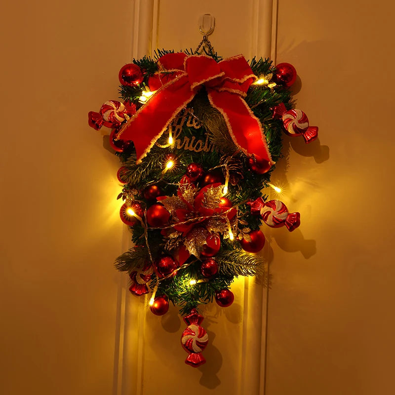 Christmas Wreath Red & Gold Baubles Merry Christmas Sign