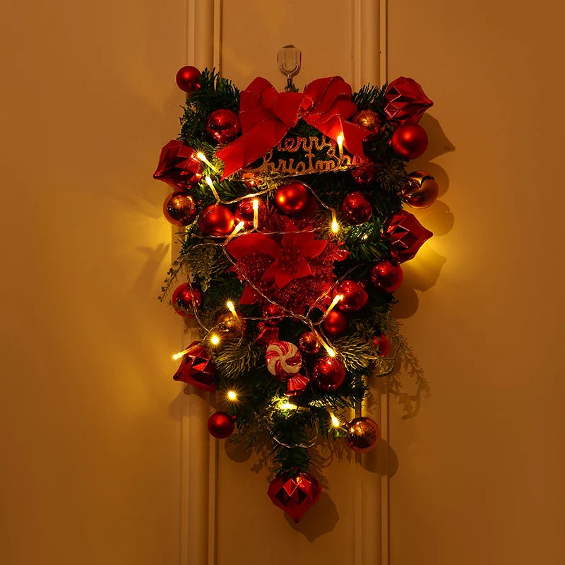 Christmas Wreath Red & Gold Baubles Merry Christmas Sign
