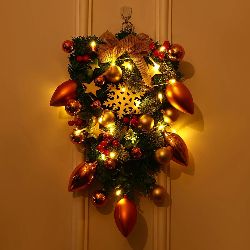 Christmas Wreath Red & Gold Baubles Merry Christmas Sign