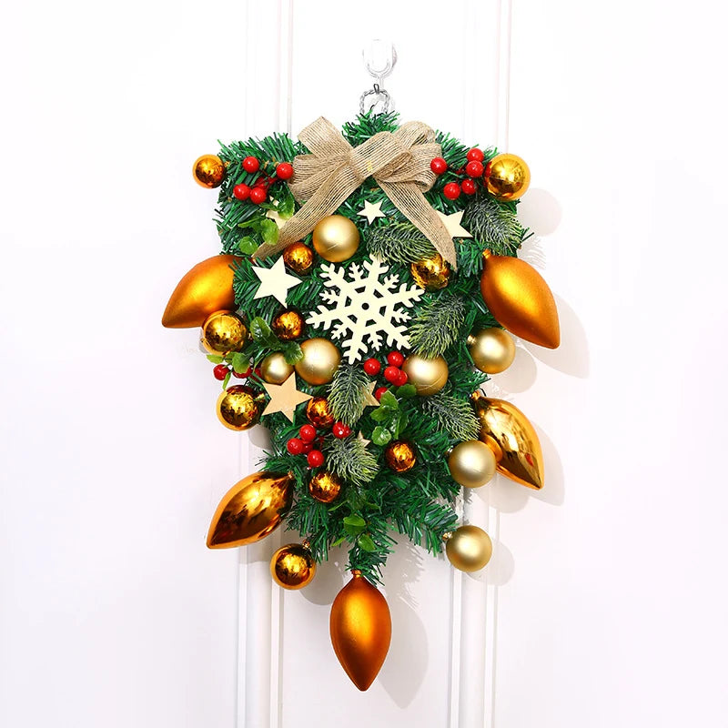 Christmas Wreath Red & Gold Baubles Merry Christmas Sign