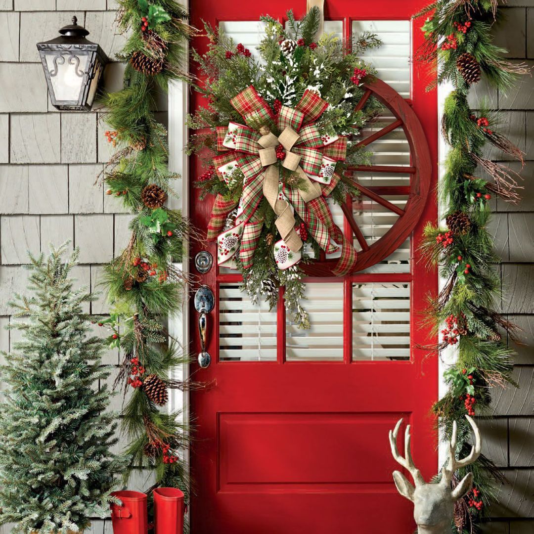 Christmas Wreath Rustic Farmhouse Faux Evergreens & Florals 24 Inch