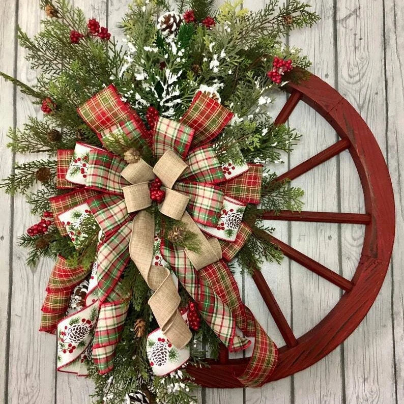 Christmas Wreath Rustic Farmhouse Faux Evergreens & Florals 24 Inch
