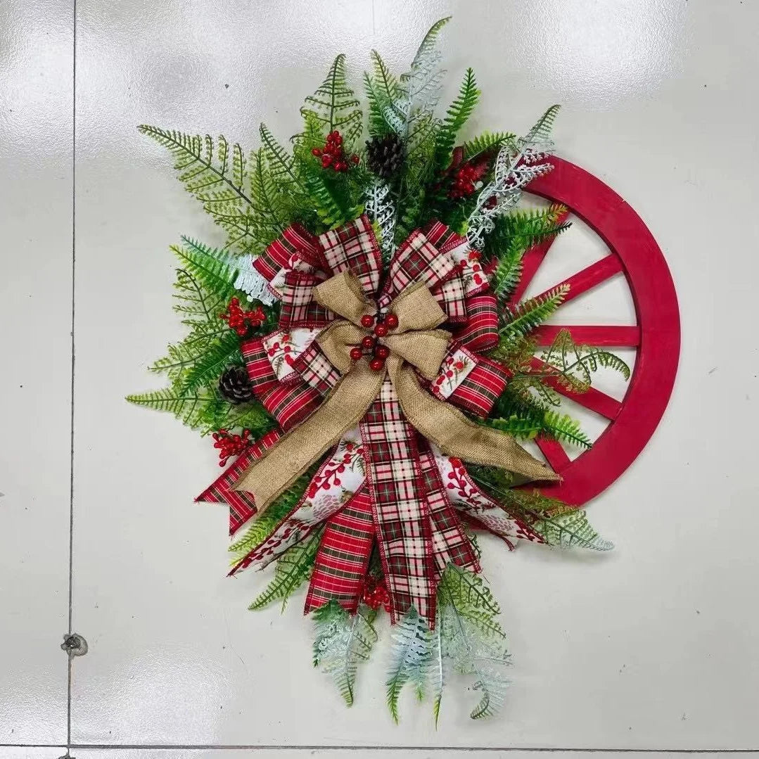 Christmas Wreath Rustic Farmhouse Faux Evergreens & Florals 24 Inch