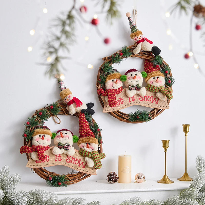 Christmas Wreath Snowman Accents Warm LED Lights Indoor & Outdoor