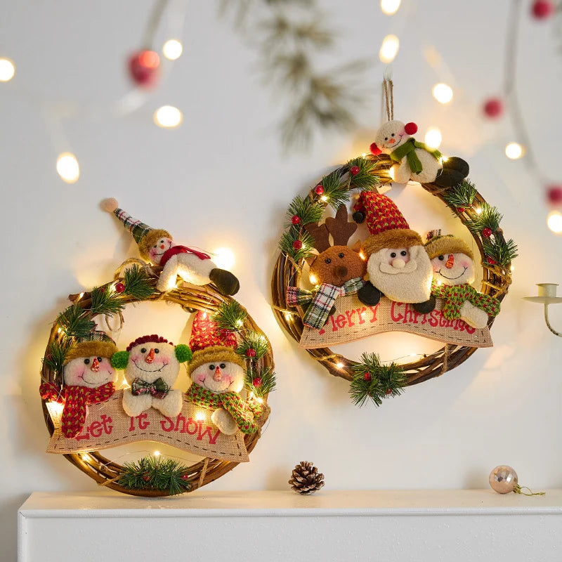 Christmas Wreath Snowman Accents Warm LED Lights Indoor & Outdoor