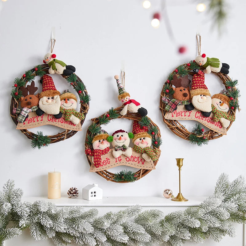Christmas Wreath Snowman Accents Warm LED Lights Indoor & Outdoor