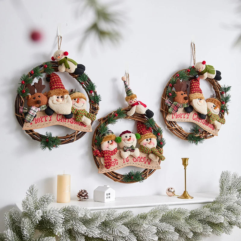 Christmas Wreath Snowman Accents Warm LED Lights Indoor & Outdoor