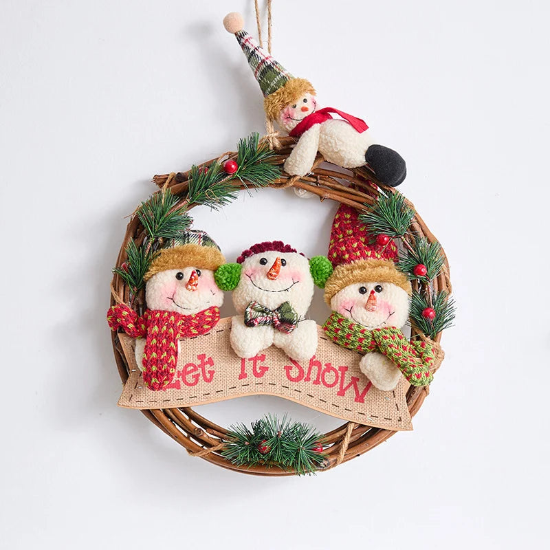 Christmas Wreath Snowman Accents Warm LED Lights Indoor & Outdoor