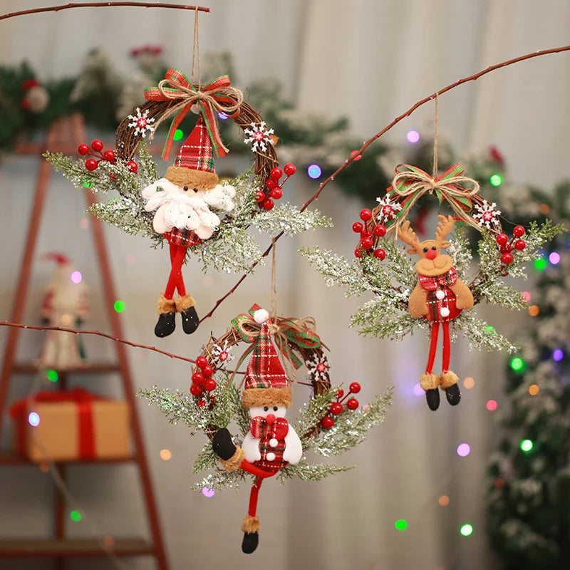 Christmas Wreath Snowman Motif Red Berries Indoor & Outdoor