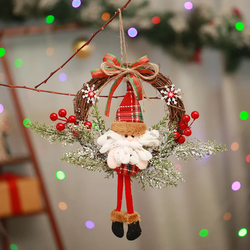 Christmas Wreath Snowman Motif Red Berries Indoor & Outdoor
