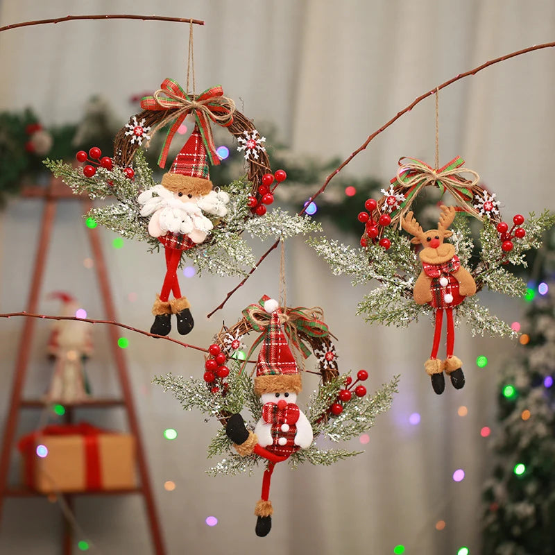Christmas Wreath Snowman Motif Red Berries Indoor & Outdoor