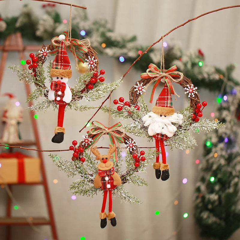 Christmas Wreath Snowman Motif Red Berries Indoor & Outdoor