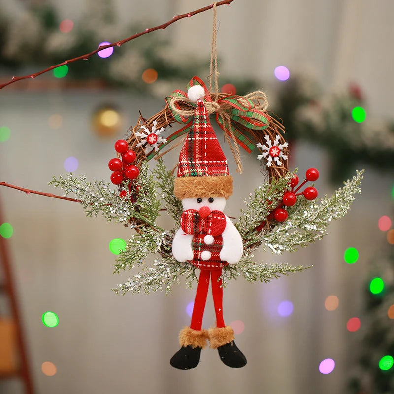Christmas Wreath Snowman Motif Red Berries Indoor & Outdoor