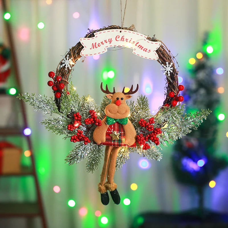 Christmas Wreath Snowman Motif Red Berries Indoor & Outdoor