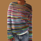 Chunky Knit Sweater Oversized Multicolour Striped Cotton Blend