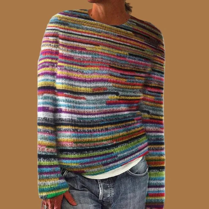 Chunky Knit Sweater Oversized Multicolour Striped Cotton Blend