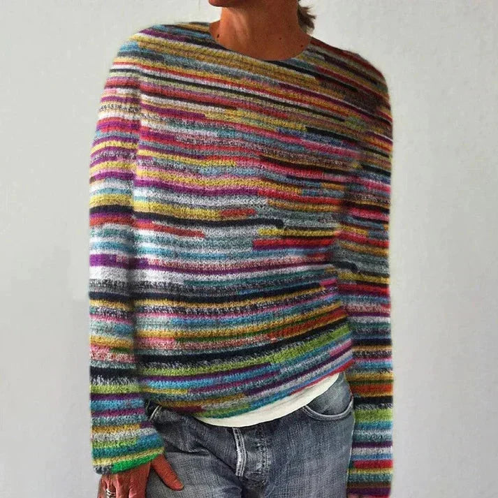 Chunky Knit Sweater Oversized Multicolour Striped Cotton Blend