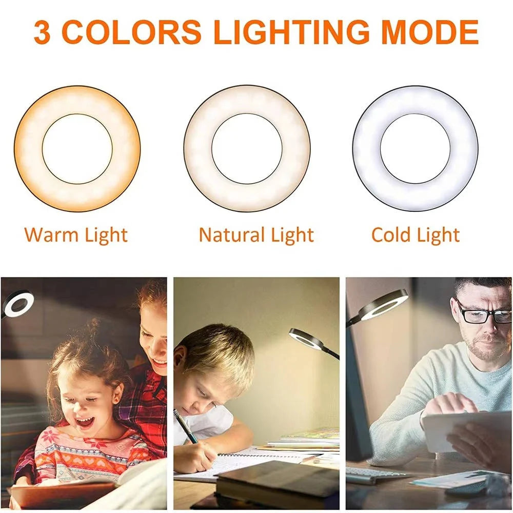 Clamp Desk Lamp 360° Gooseneck Flicker-Free & USB Powered