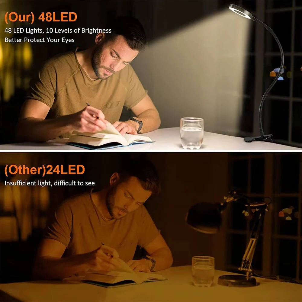 Clamp Desk Lamp 360° Gooseneck Flicker-Free & USB Powered
