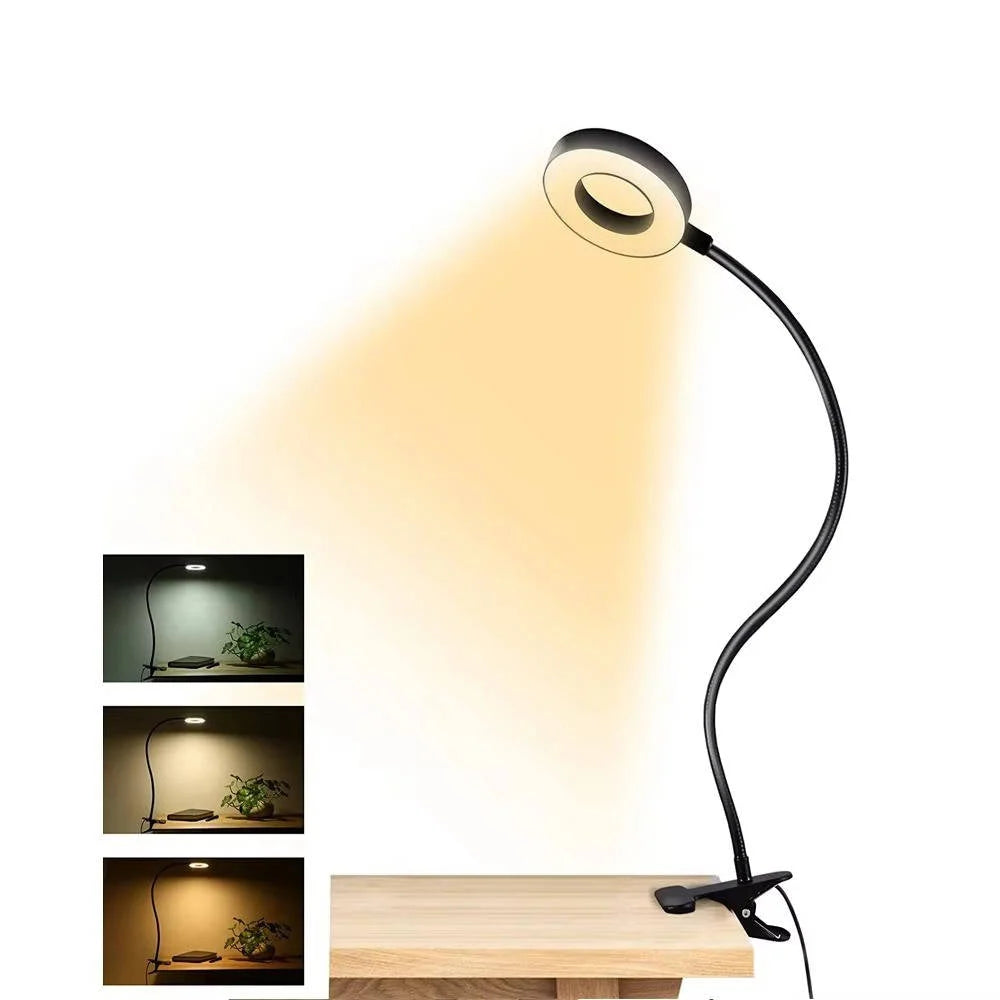 Clamp Desk Lamp 360° Gooseneck Flicker-Free & USB Powered