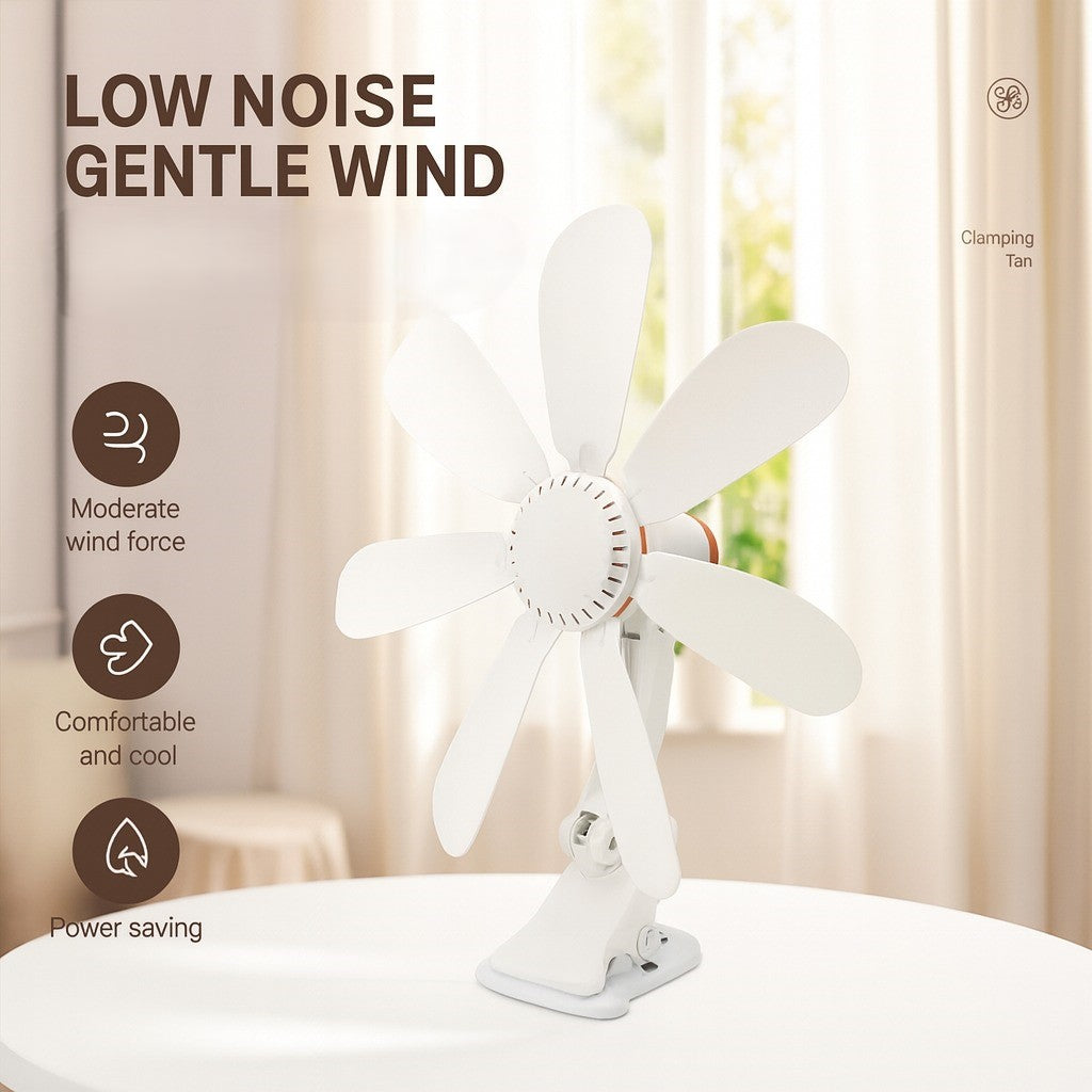 Clip-On Desk Fan Whisper-Quiet Adjustable Airflow & Flexible Neck