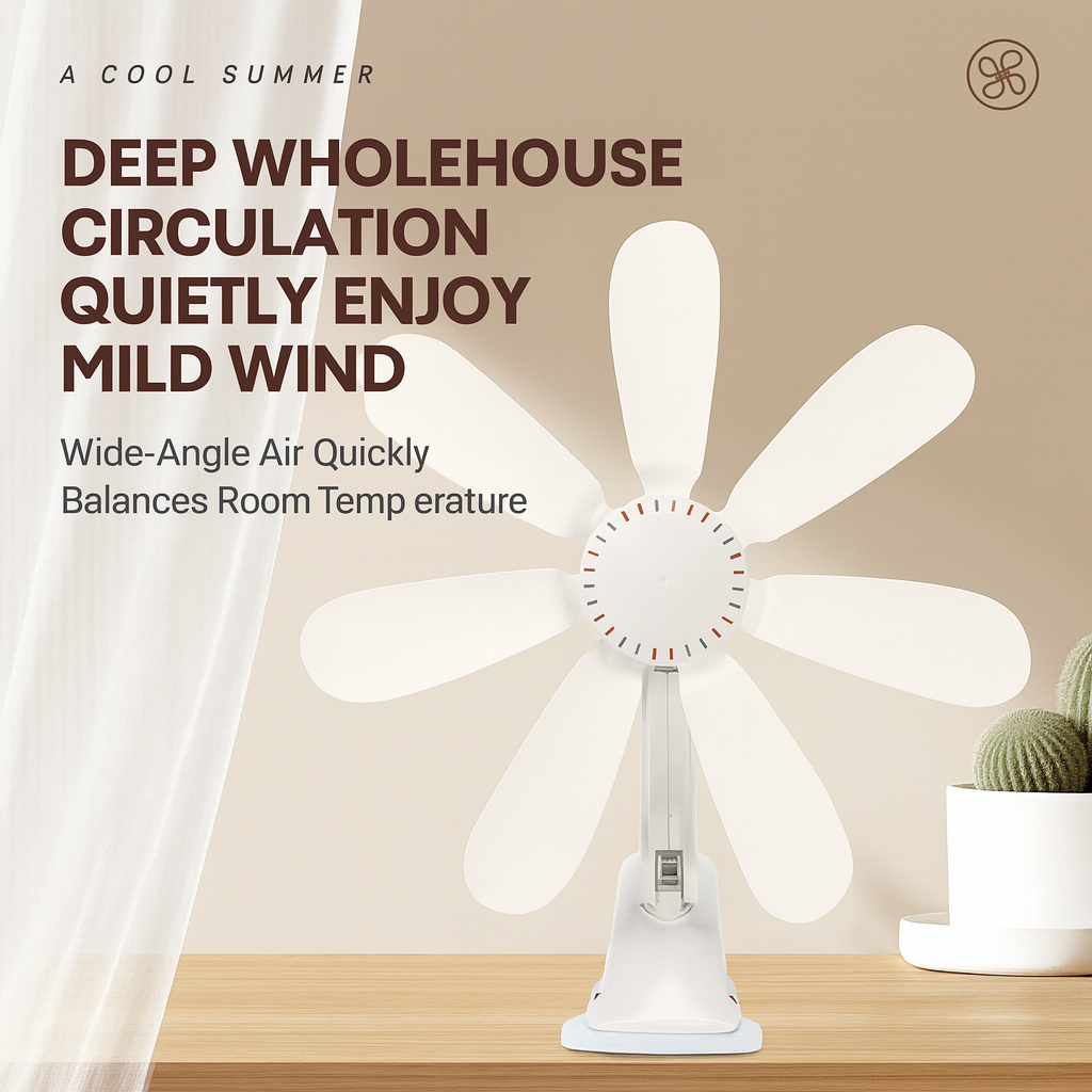 Clip-On Desk Fan Whisper-Quiet Adjustable Airflow & Flexible Neck