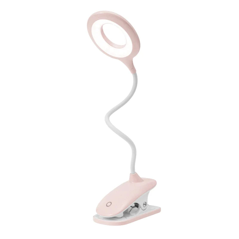 Clip-On Reading Lamp Flexible Goose-Neck Dimmable USB Rechargeable