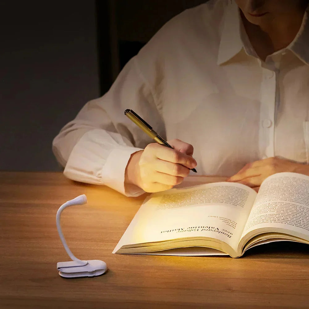 Clip-On Reading Lamp Flexible Neck USB Rechargeable