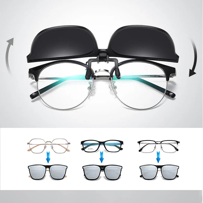 Clip-On Sunglasses Magnetic Flip-Up Polarized UV400 Lightweight Magnesium Frame