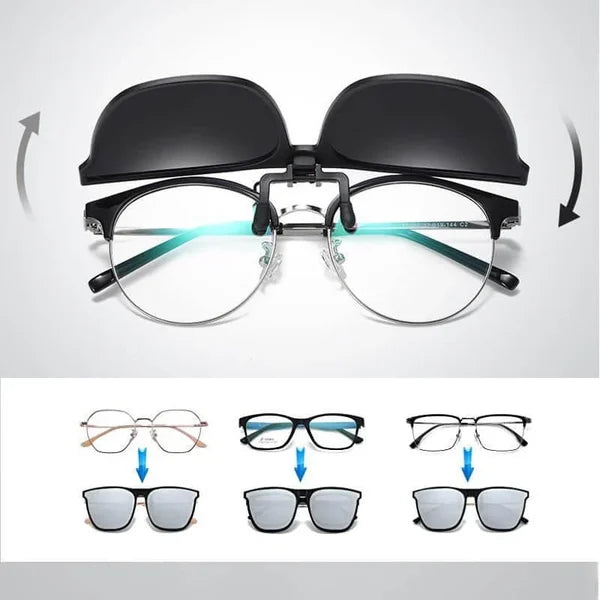 Clip-On Sunglasses Polarized UV400 Magnetic Flip-Up Magnesium Frame