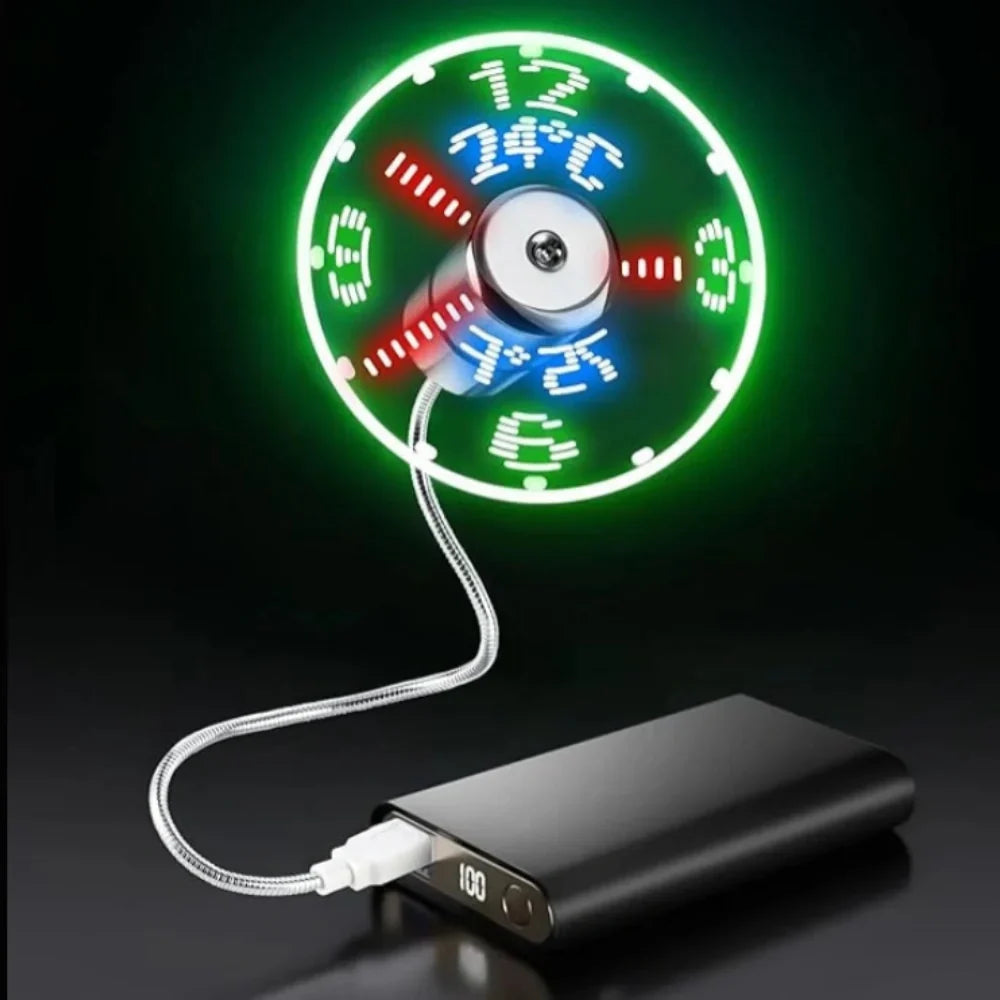 Clock Fan Floating LED Time & Temperature USB-Powered