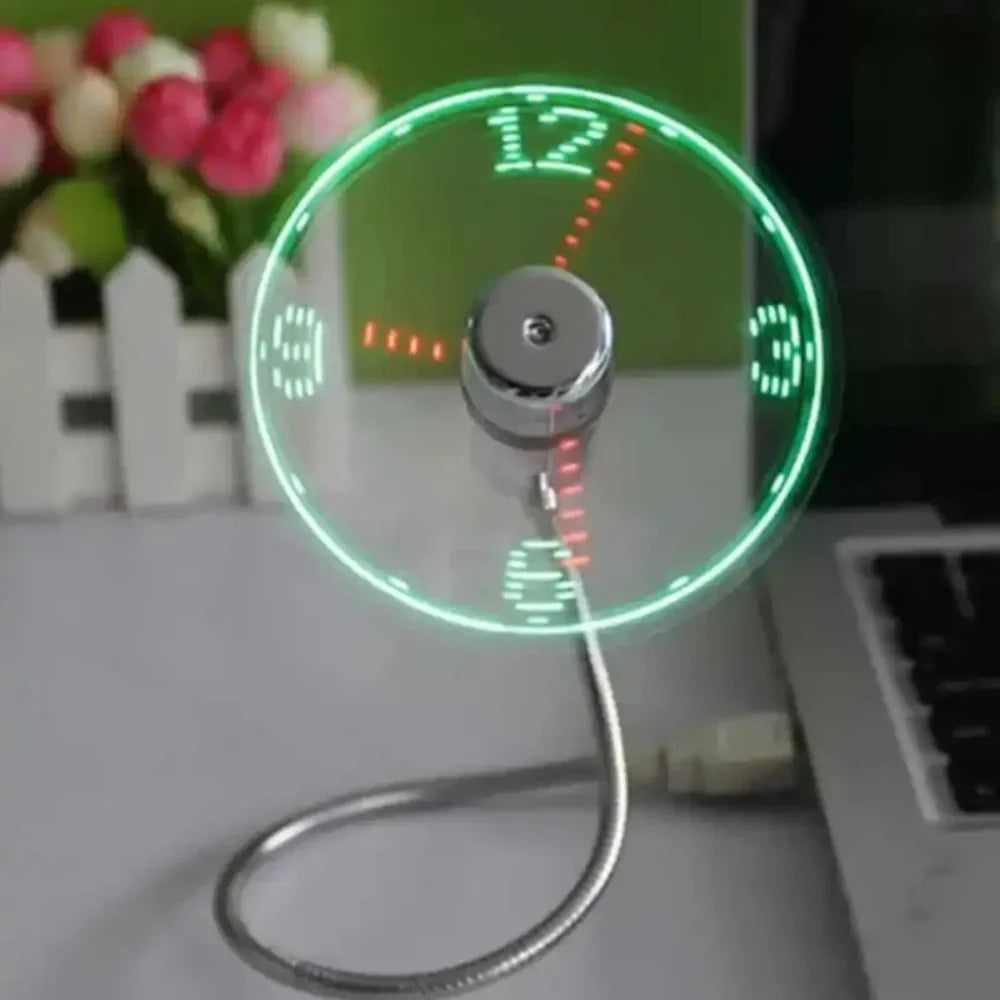 Clock Fan Floating LED Time & Temperature USB-Powered