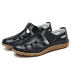 Closed-Toe Sandals Pebbled Leather Hook-And-Loop Strap