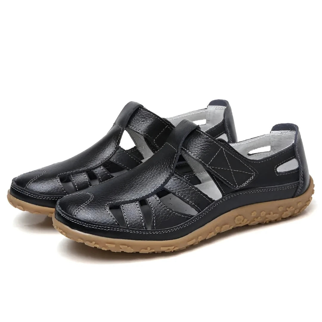 Closed-Toe Sandals Pebbled Leather Hook-And-Loop Strap