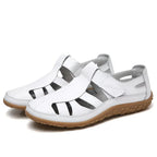 Closed-Toe Sandals Pebbled Leather Hook-And-Loop Strap