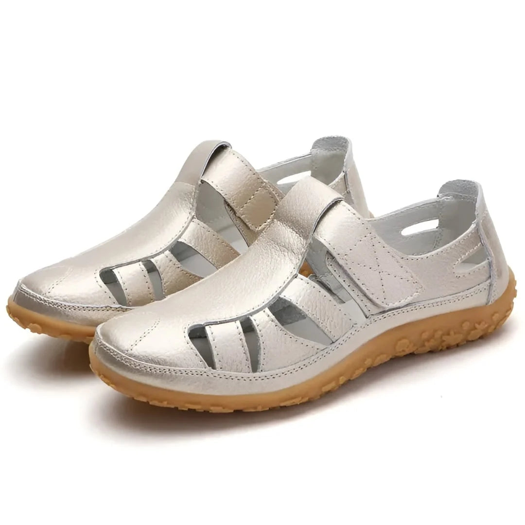 Closed-Toe Sandals Pebbled Leather Hook-And-Loop Strap