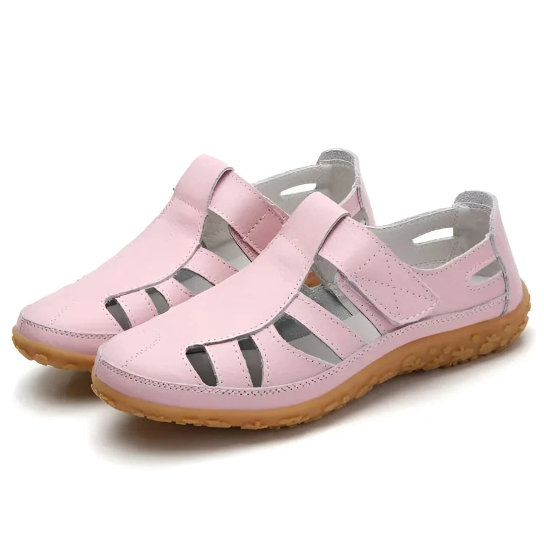 Closed-Toe Sandals Pebbled Leather Hook-And-Loop Strap