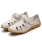Closed-Toe Sandals Pebbled Leather Hook-And-Loop Strap