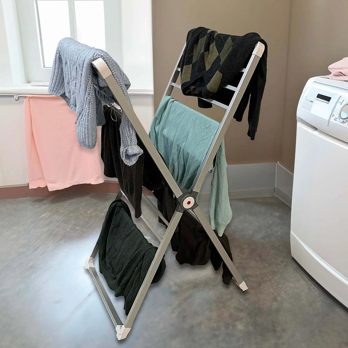 Clothes Drying Rack Heated Foldable Aluminum X-Frame 38 Feet