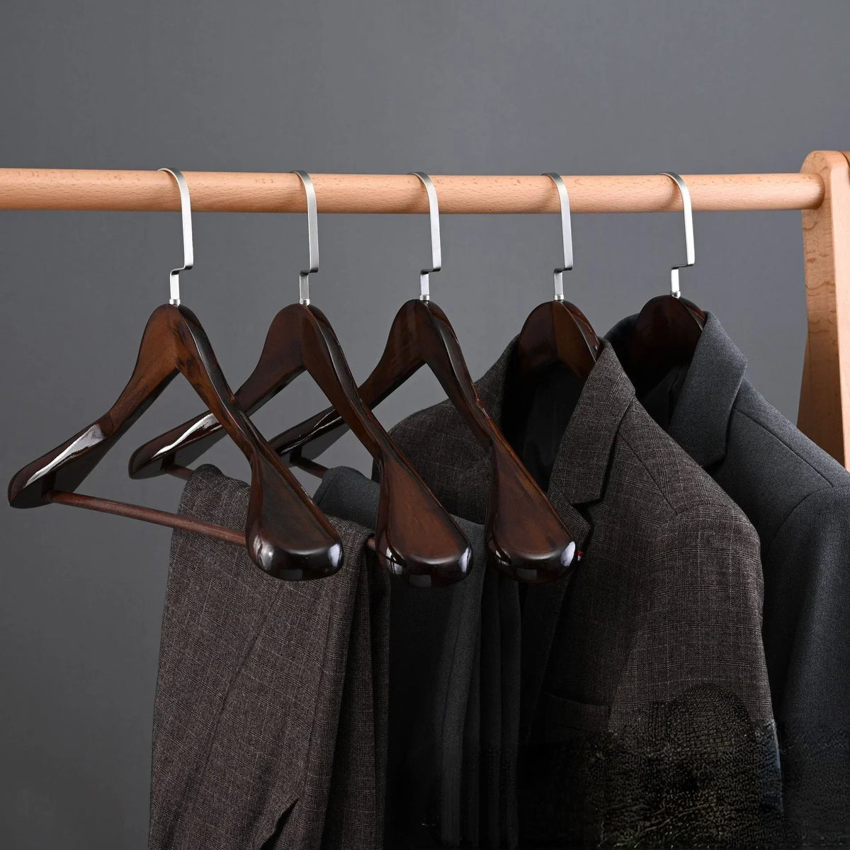 Clothes Hangers Wood & Metal Curved Set of 4