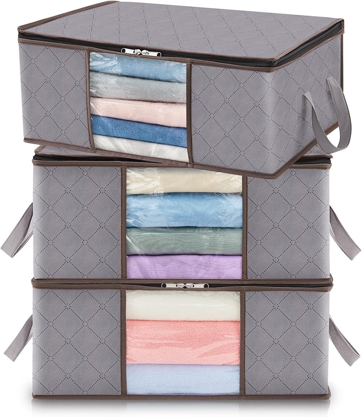 Clothes Storage Box Foldable Clear Window & Double Zipper