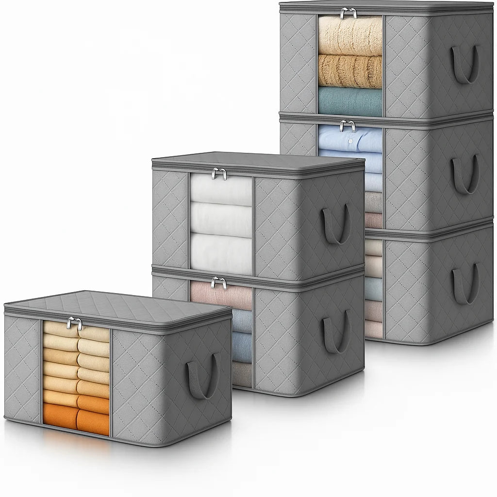 Clothes Storage Box Foldable Clear Window & Double Zipper