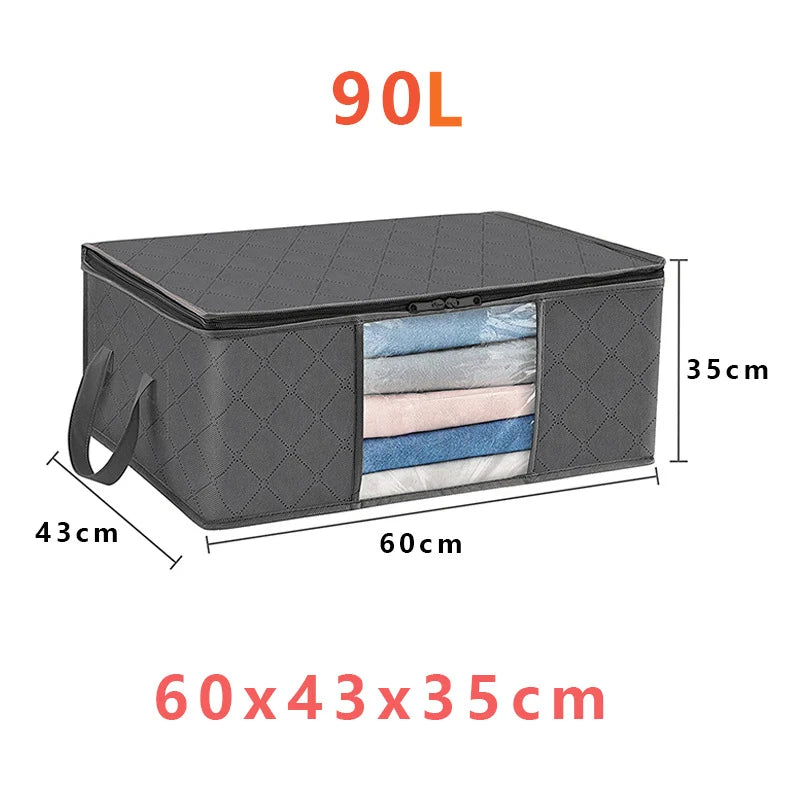 Clothes Storage Box Foldable Clear Window & Double Zipper