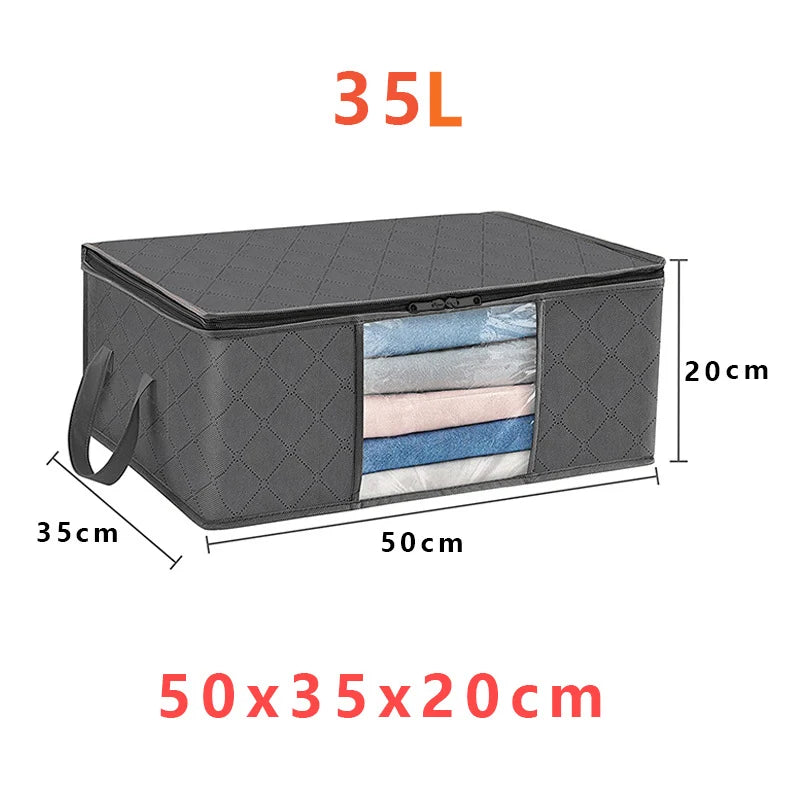 Clothes Storage Box Foldable Clear Window & Double Zipper