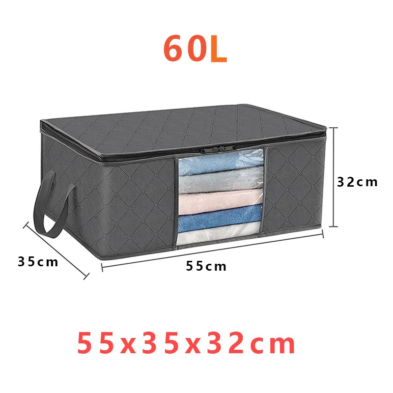 Clothes Storage Box Foldable Clear Window & Double Zipper