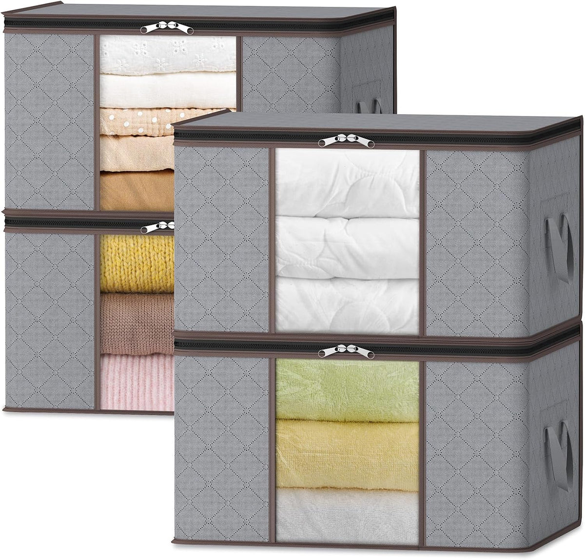 Clothes Storage Box Foldable Clear Window & Double Zipper