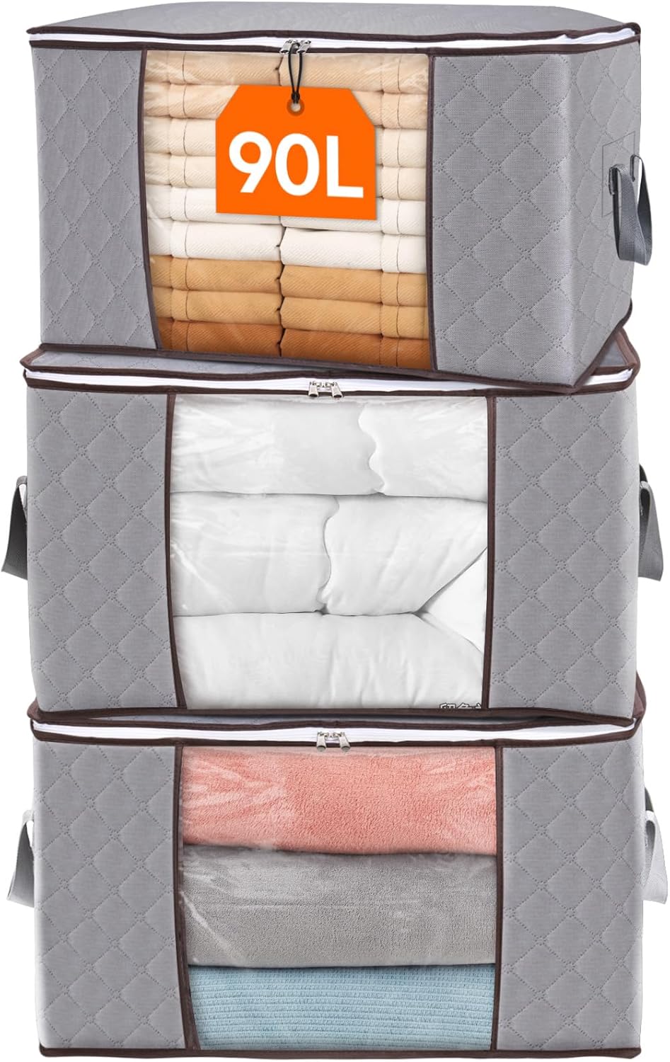 Clothes Storage Box Foldable Clear Window & Double Zipper