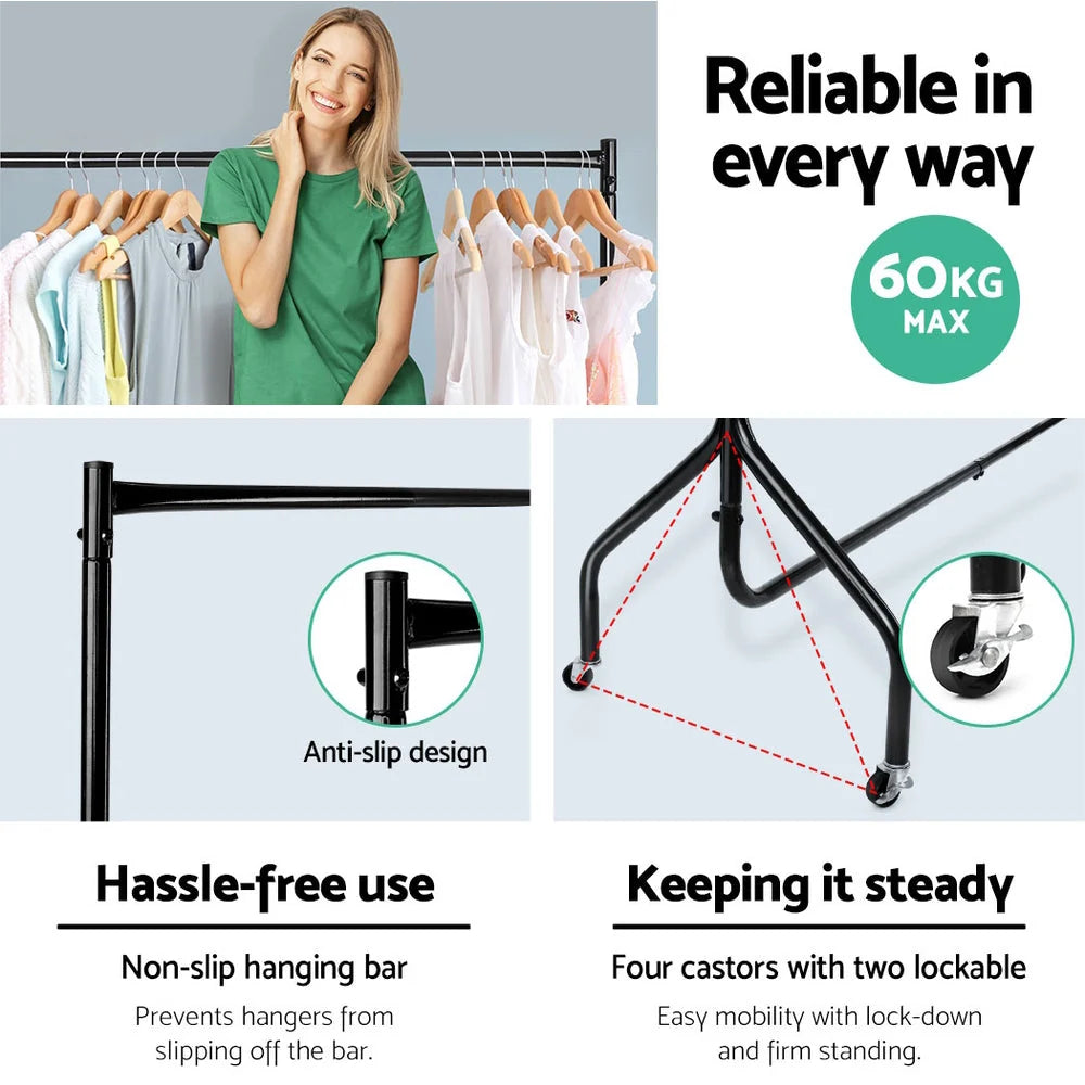 Clothing Rack Powder-Coated Metal Lockable Wheels 132 lb Capacity