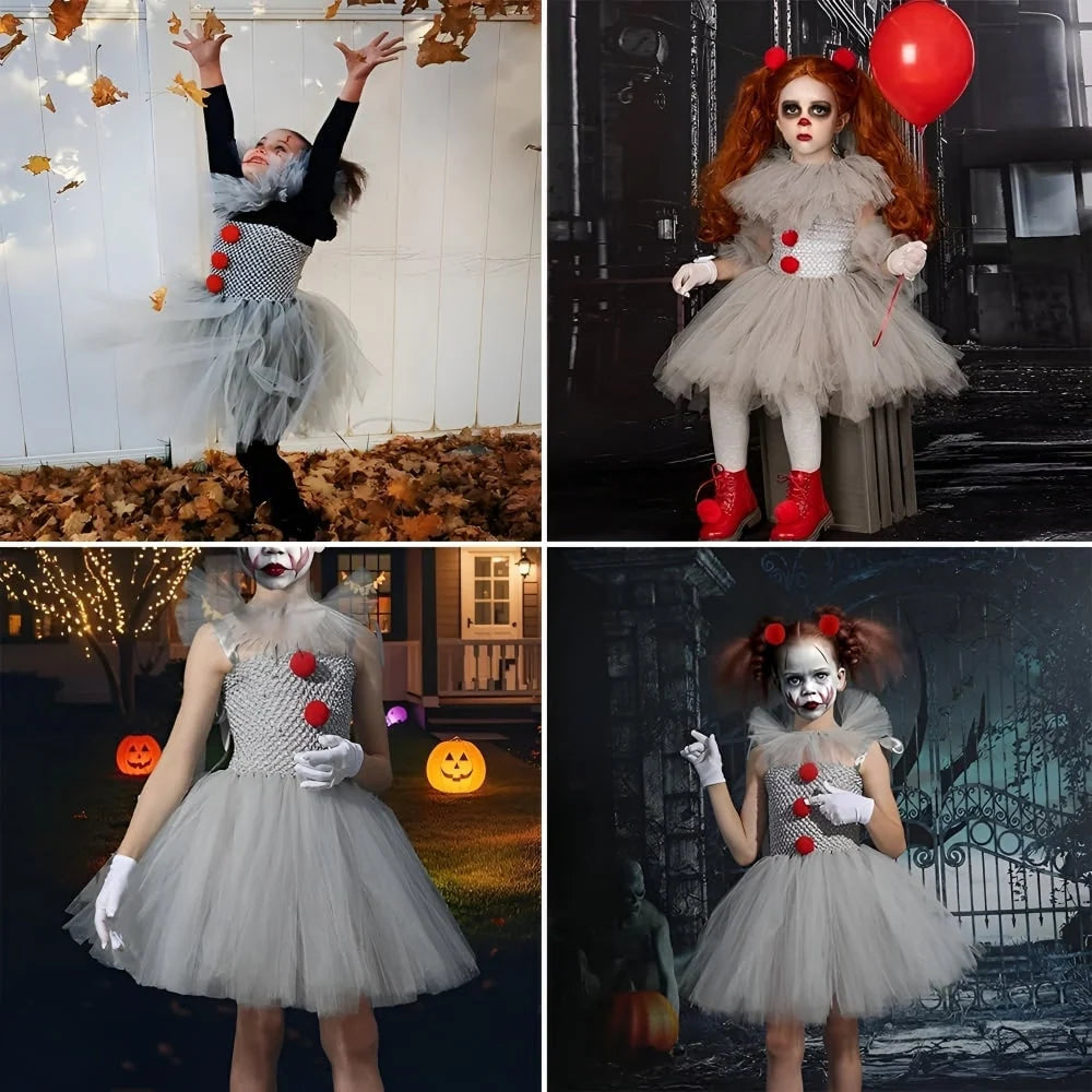 Clown Costume Tulle Tutu Crochet Bodice Gloves & Hairpins